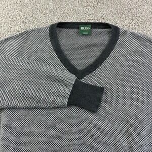 BOSS Hugo Boss Mens L V Neck Black Sweater Cotton Geometric Pattern